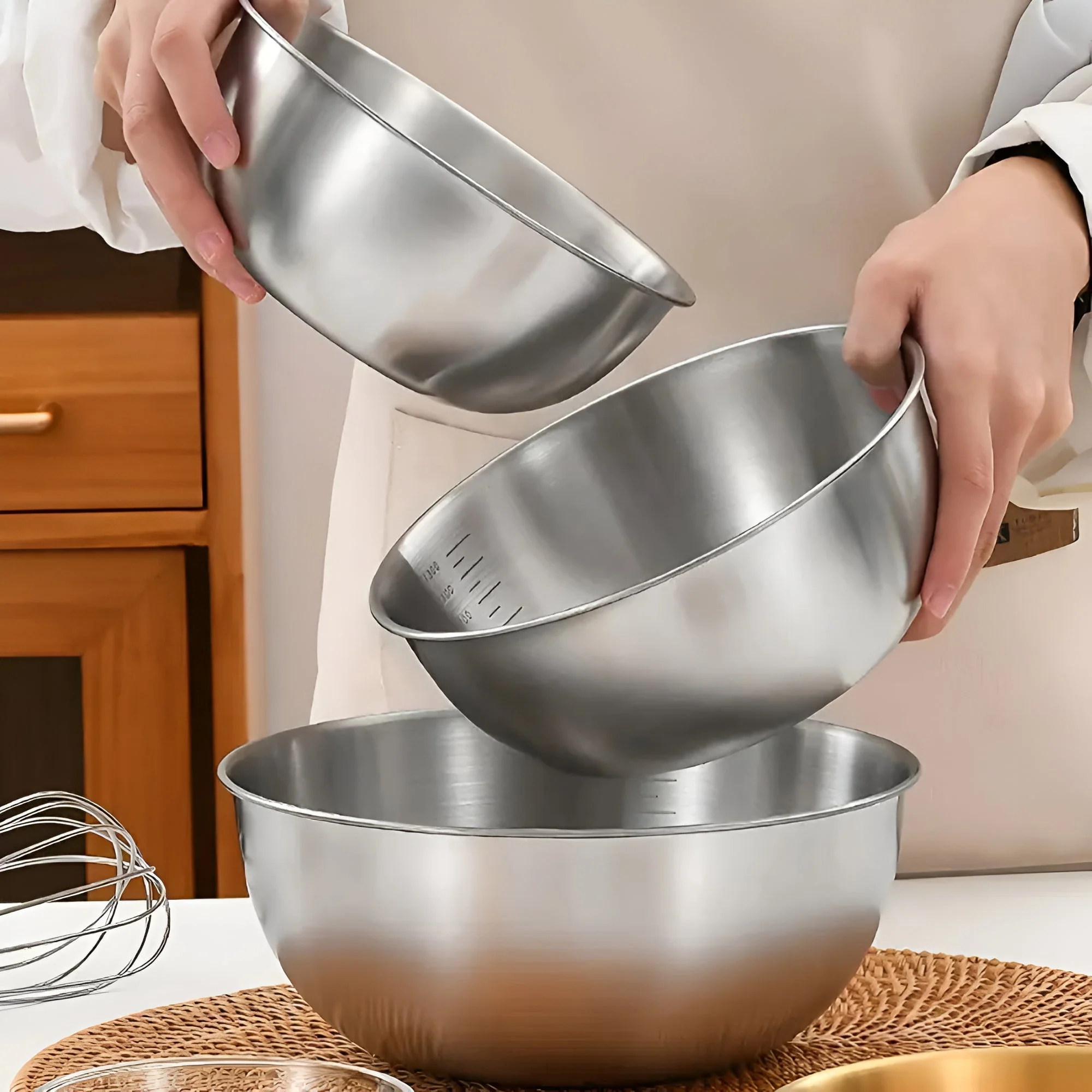 Mixing Bowl Set Stainless Steel Measurement Marks Dishwasher Safe