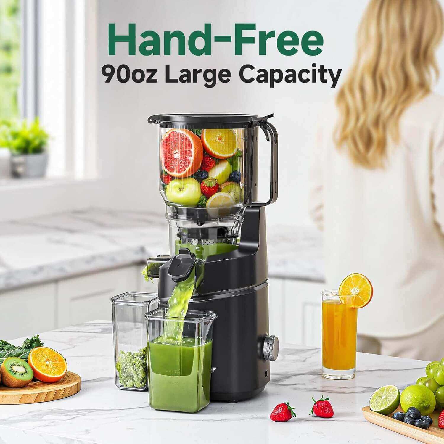 AMZCHEF Slow Masticating Juicer| 6.5" Extra-Large Feed Chute High-Yield Cold Press for Vegetables & Fruit 2