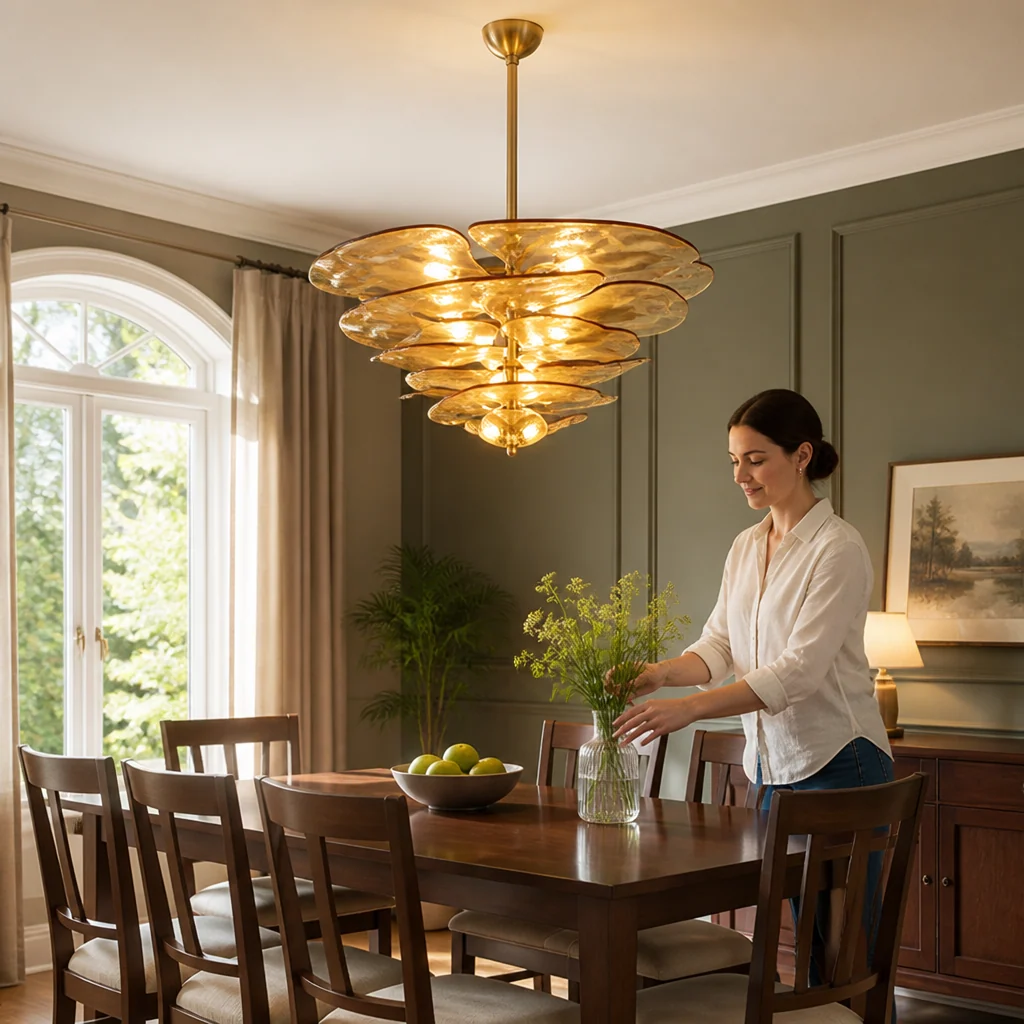 Hand-Cut Glass Copper-Finish Tiered Chandelier (Integrated Lights) - Image 2