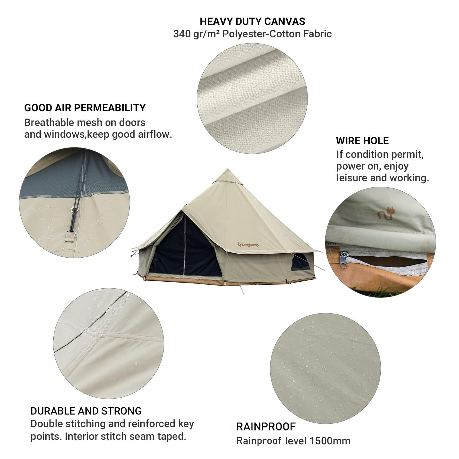 KingCamp 4-Season Khan 340GSM TC Canvas Bell Tent-13ft/16.4ft