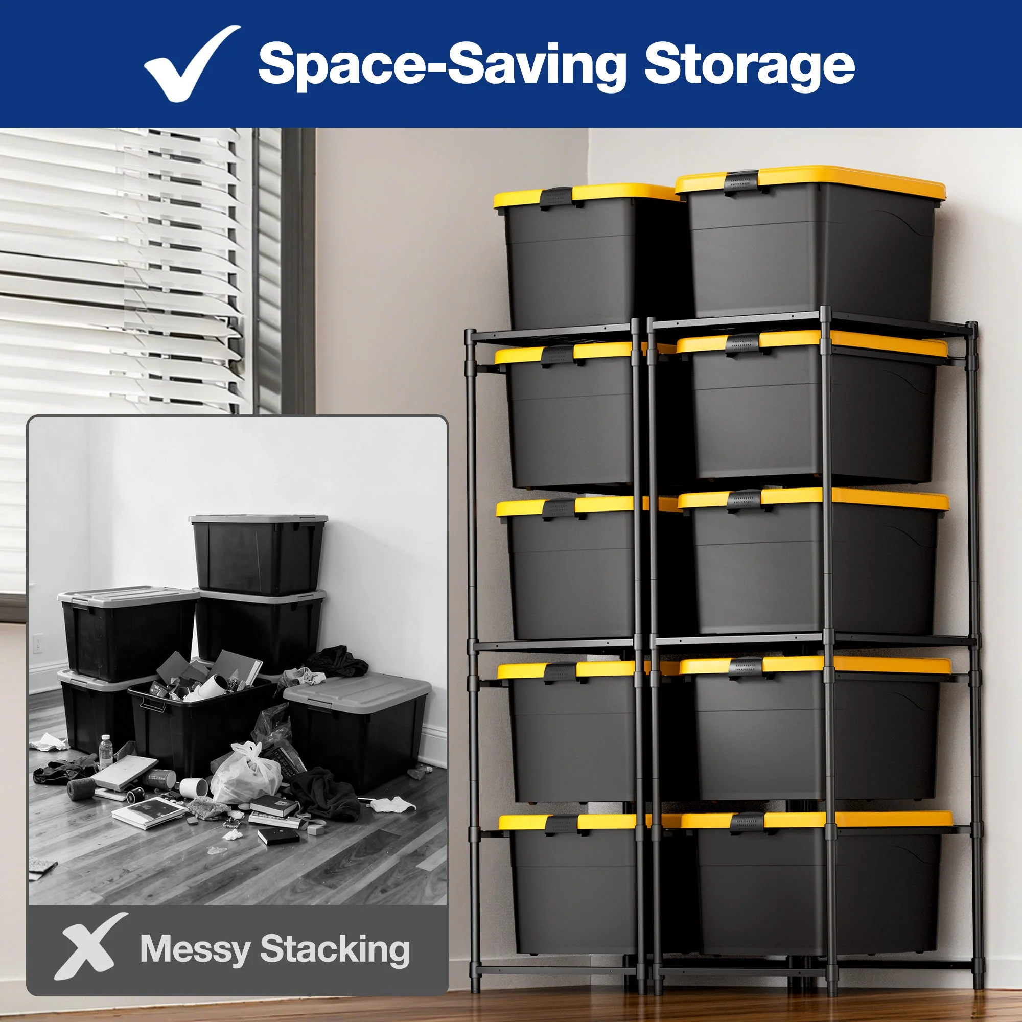 WORKPRO 2 Pack 250 LBS 5-Tier Bin Storage Rack for 27-Gallon Totes, Heavy Duty Metal Shelving Units for Garage, Basement, Pantry, Kitchen, Workspace, or Laundry Room, 30.5" x 22.5" x 69", Black - Image 4