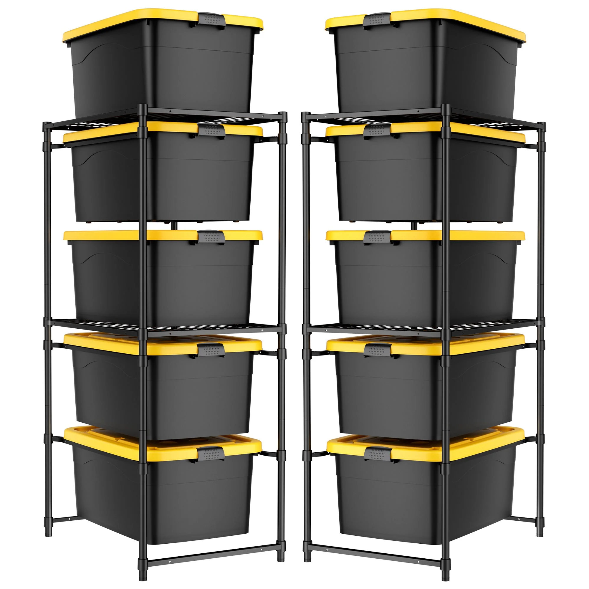 WORKPRO 2 Pack 250 LBS 5-Tier Bin Storage Rack for 27-Gallon Totes, Heavy Duty Metal Shelving Units for Garage, Basement, Pantry, Kitchen, Workspace, or Laundry Room, 30.5" x 22.5" x 69", Black - Image 10