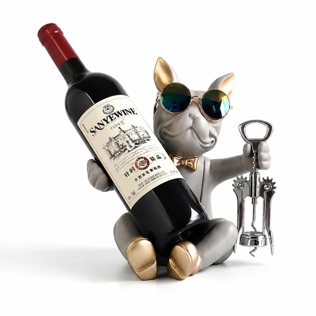 Wine Bottle Holder Bulldog Figurine Gold Accents & Corkscrew - Image 4