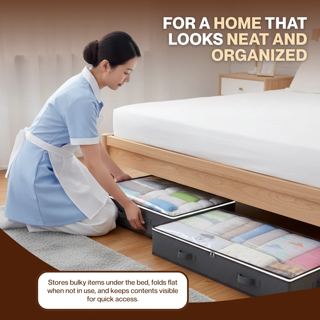 90L Under Bed Storage Bins with Zipper Lid, Foldable Fabric Bag