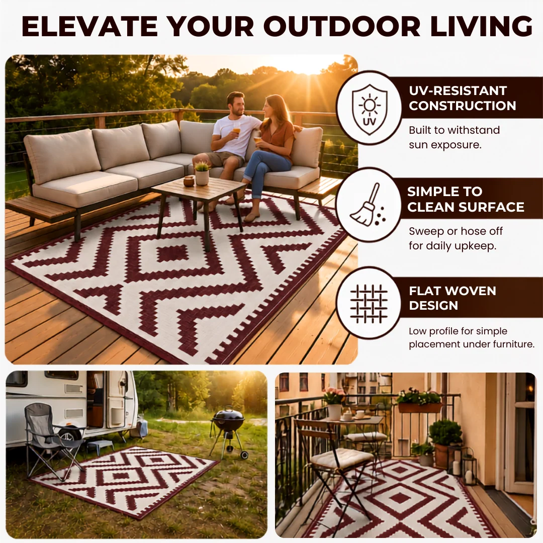 6x9 ft Reversible Outdoor Rug Water-Resistant for Patio Deck RV