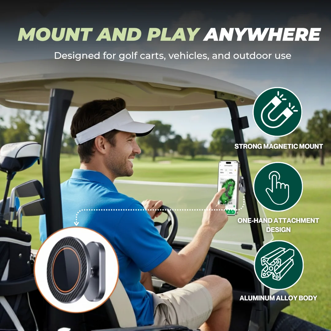 Magnetic Aluminum Phone Mount for Golf Carts and Metal Surfaces