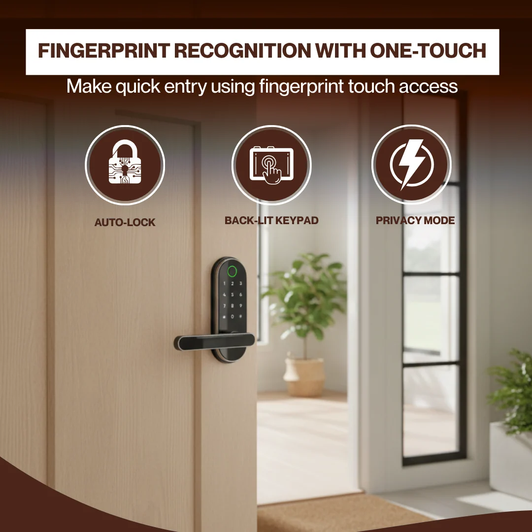Smart Lock with Fingerprint, Handle, and Keypad, Zinc Housing