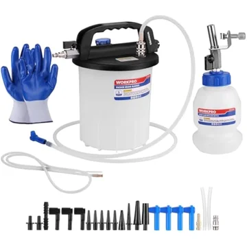WORKPRO 3L Vacuum Brake Bleeder Kit, Pneumatic Brake Bleeder for One Person, with 1L Brake Fluid Refill Bottle, 22 Adapters, Air Coupler & Gloves, Brake Bleeding Tool for Various Vehicles, Motorcycles