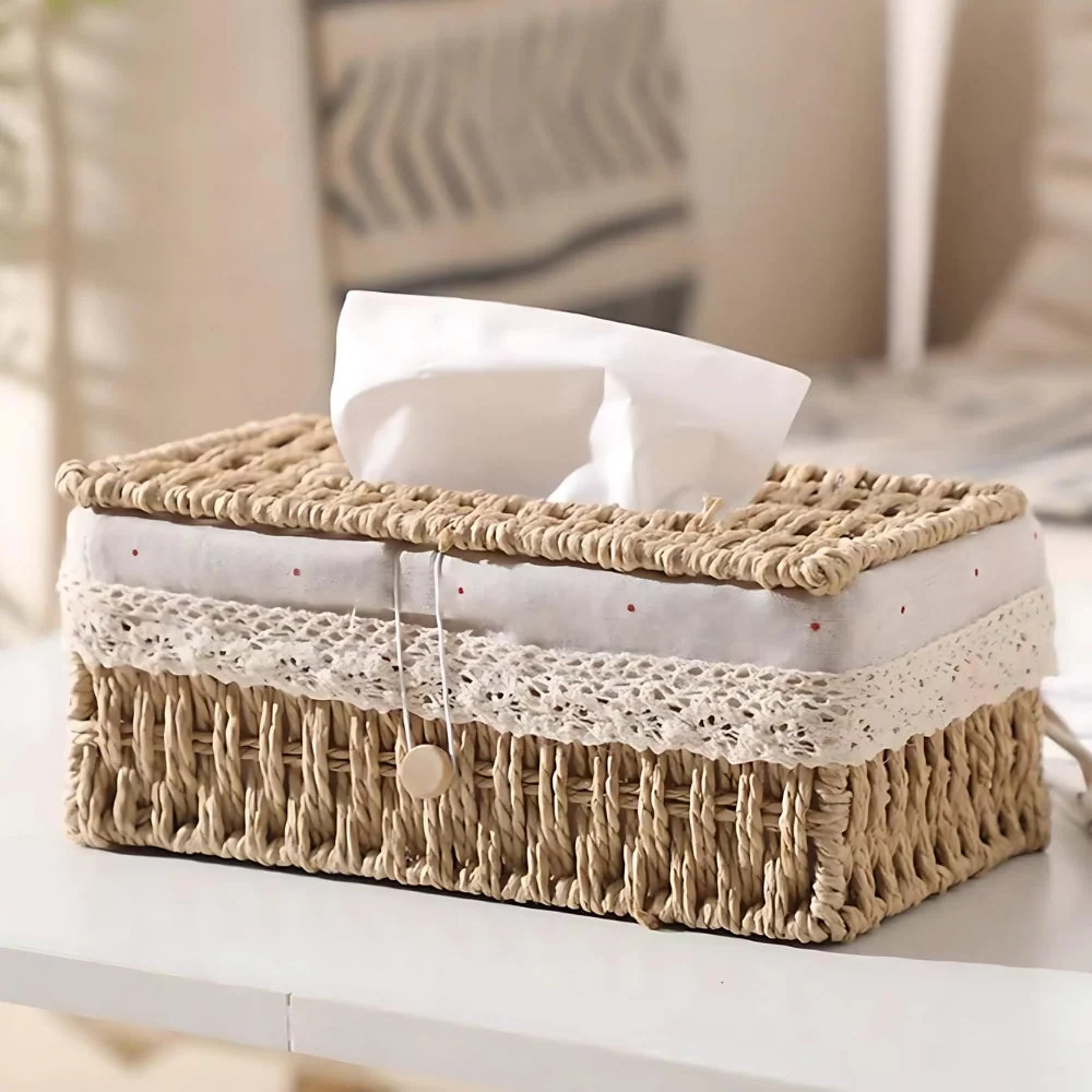 Tissue Box Cover Handwoven Braided Paper Rope Lace Trim