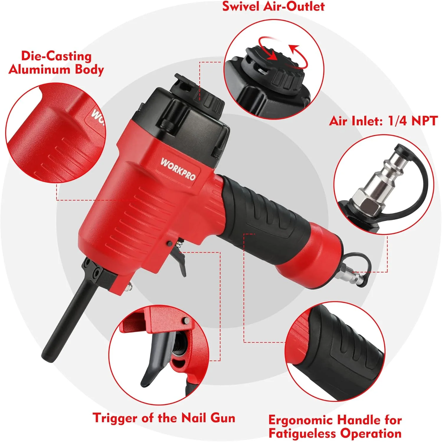 WORKPRO Pneumatic Nail Remover, Professional Heavy Duty Punch Nailer/Nail Puller/Nail Remover for Wood Workpieces, 60-100 PSI Denailer Removes 9-16 Gauge Nails - Image 4