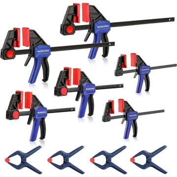 WORKPRO 10-Pack Bar Clamps for Woodworking, 6-Inch (2) Mini & (2) Light Duty and 12-Inch (2) Wood Clamps & 4-1/2-Inch (4) Spring Clamps, F Clamp with 50/150 LBS Load Limited