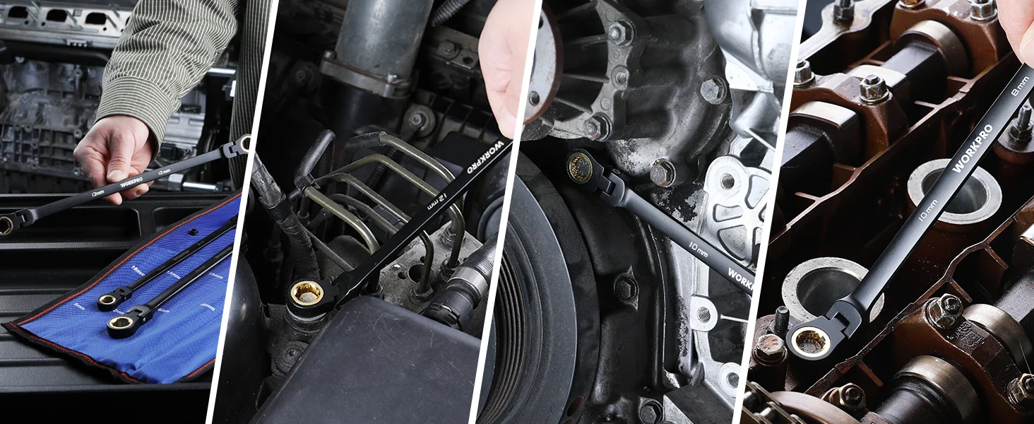 Mechanic tools and hands working on engine parts, showing innovation and quality through secure, durable work