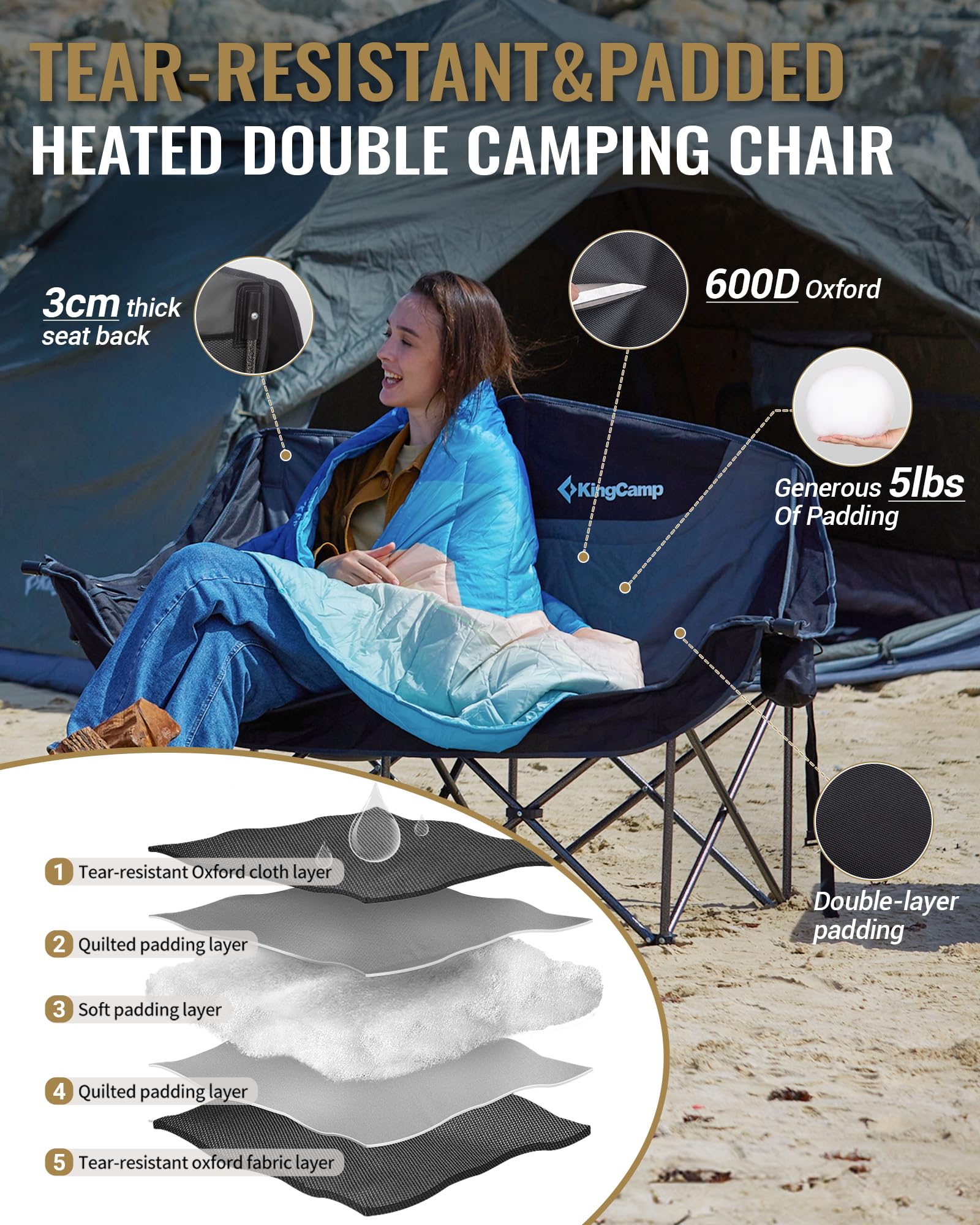 KingCamp CANNA C20 PLUS Heated Double Seat Sofa Chair