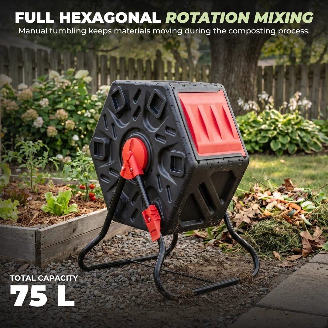75 L Home Compost Tumbler with Rotating Single Chamber System
