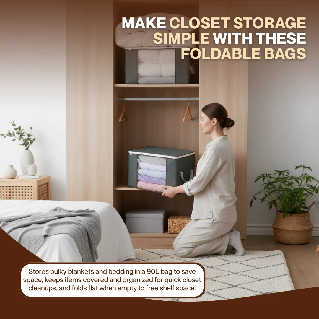 90L Foldable Clothes Storage Bags with Window and Handles, Multipack