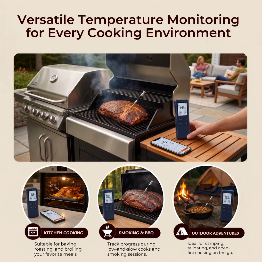 Wireless Bluetooth Meat Thermometer with WiFi Display Base Unit