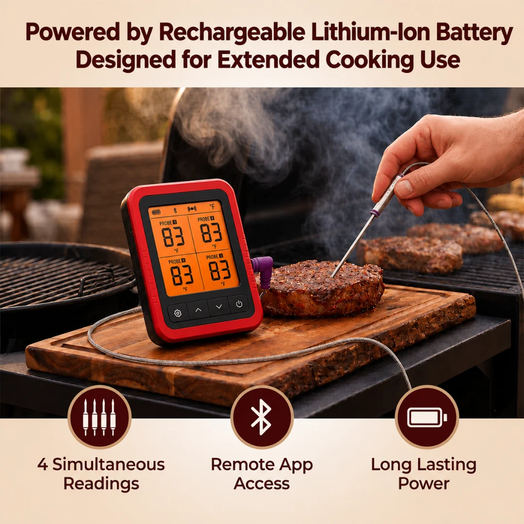 Bluetooth Meat Thermometer with 4 Probes for Grill and Smoker