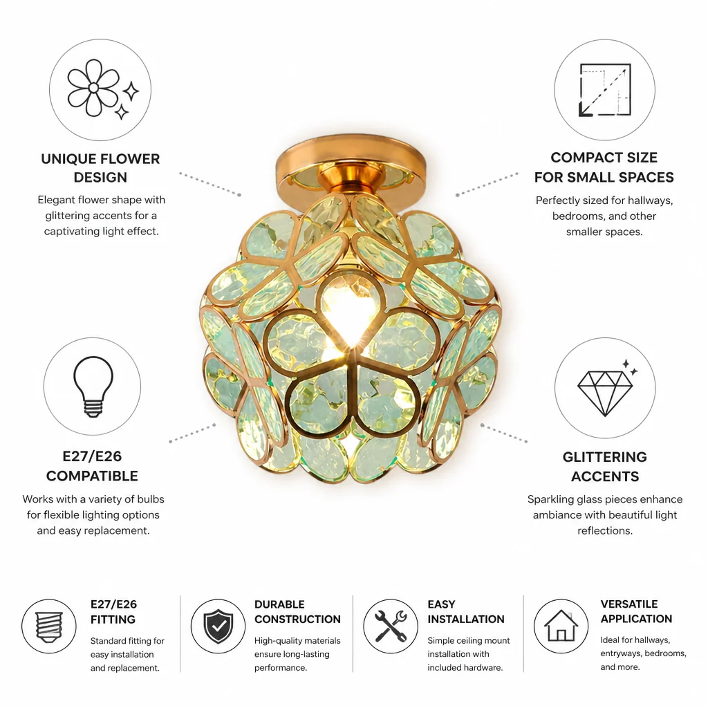 Flower-Shaped Glitter-Accented Flush Ceiling Light (E27/E26 Compatible) - Image 4