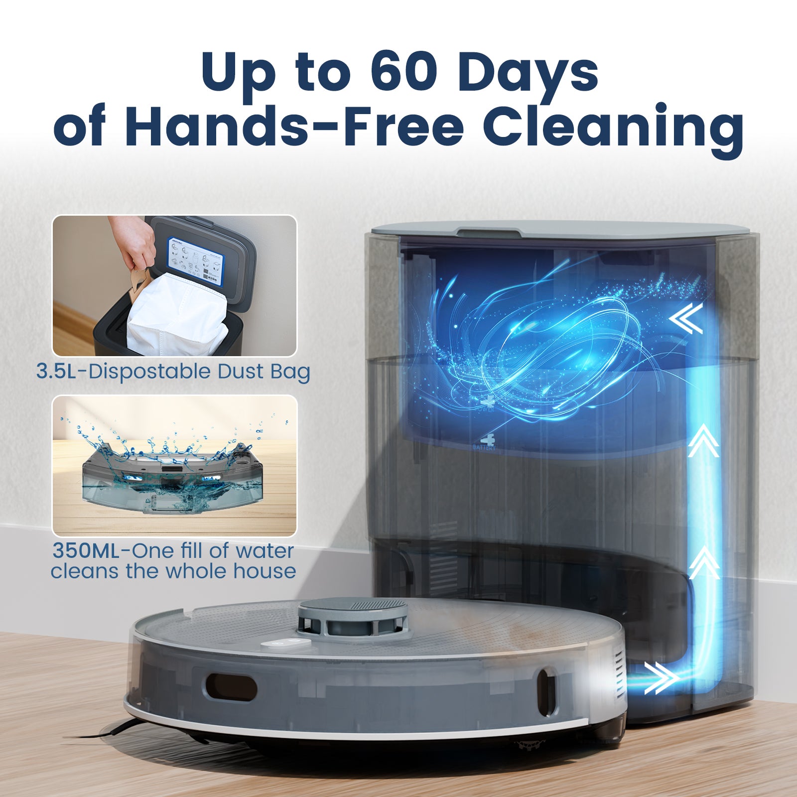 AIRROBO T25+ Robot Vacuum and Mop Cleaner – Self-Empty, 5500Pa Suction, Ultrasonic Carpet Detection