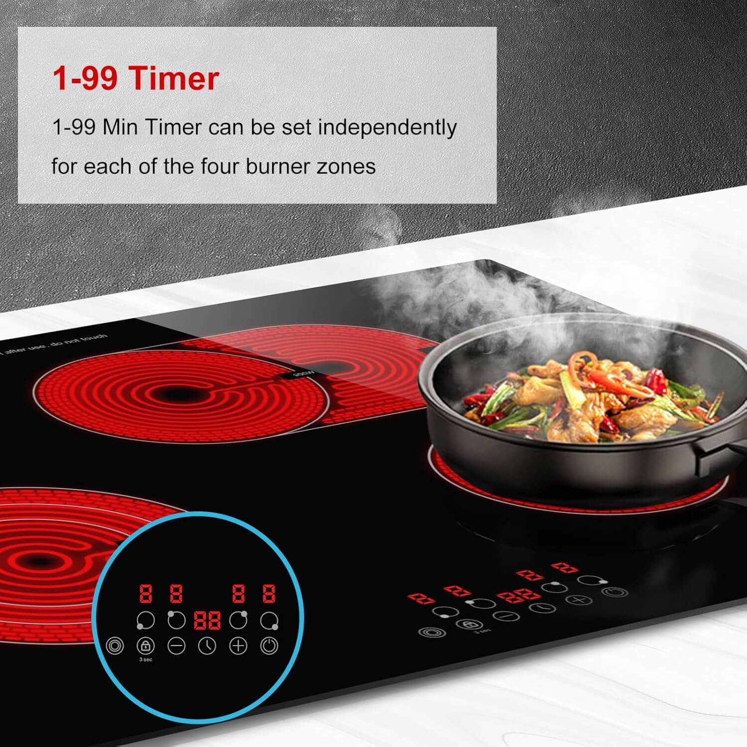 AMZCHEF Built-in Electric Ceramic Cooktop 4 High Power Burners 30 Inch 6700W 67HLB4T1 3