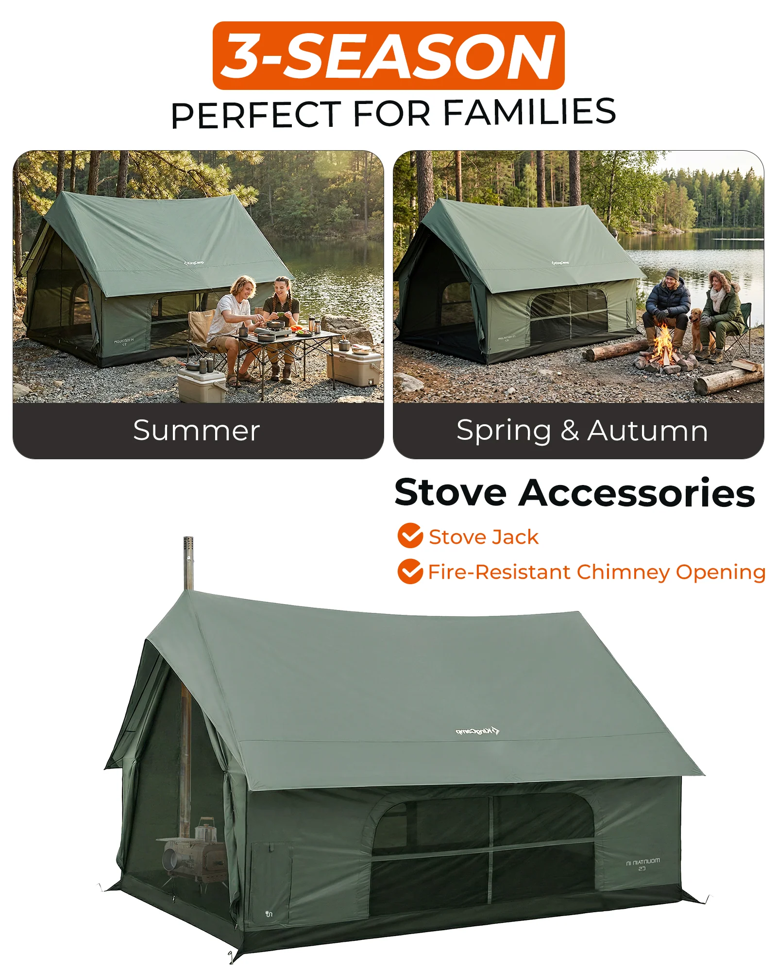 KingCamp MOUNTAIN IN C5 Cabin Tent with Stove Jack & AC Port