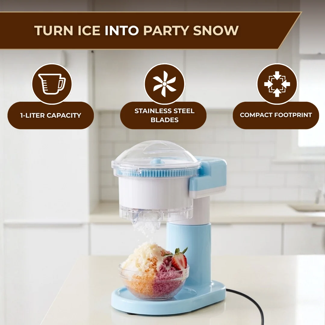 Compact Shaved Ice Maker with 1L Capacity and Stainless Blades