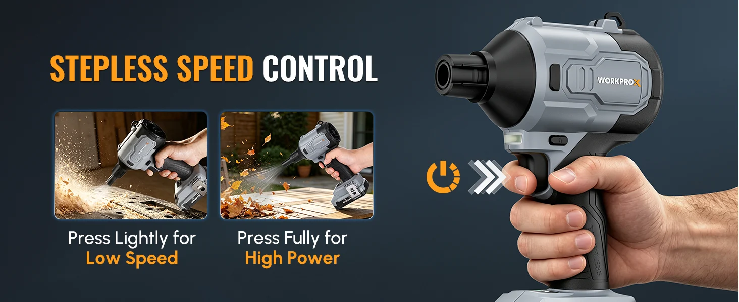 Handheld cordless power tool with innovation and quality shown on screen, with high-quality secure durable design