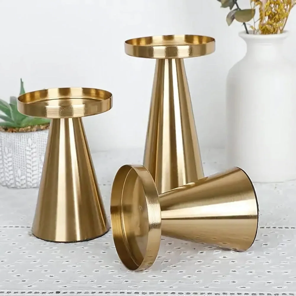 Candle Holders Handcrafted Brushed Brass Set of 3 - Image 5