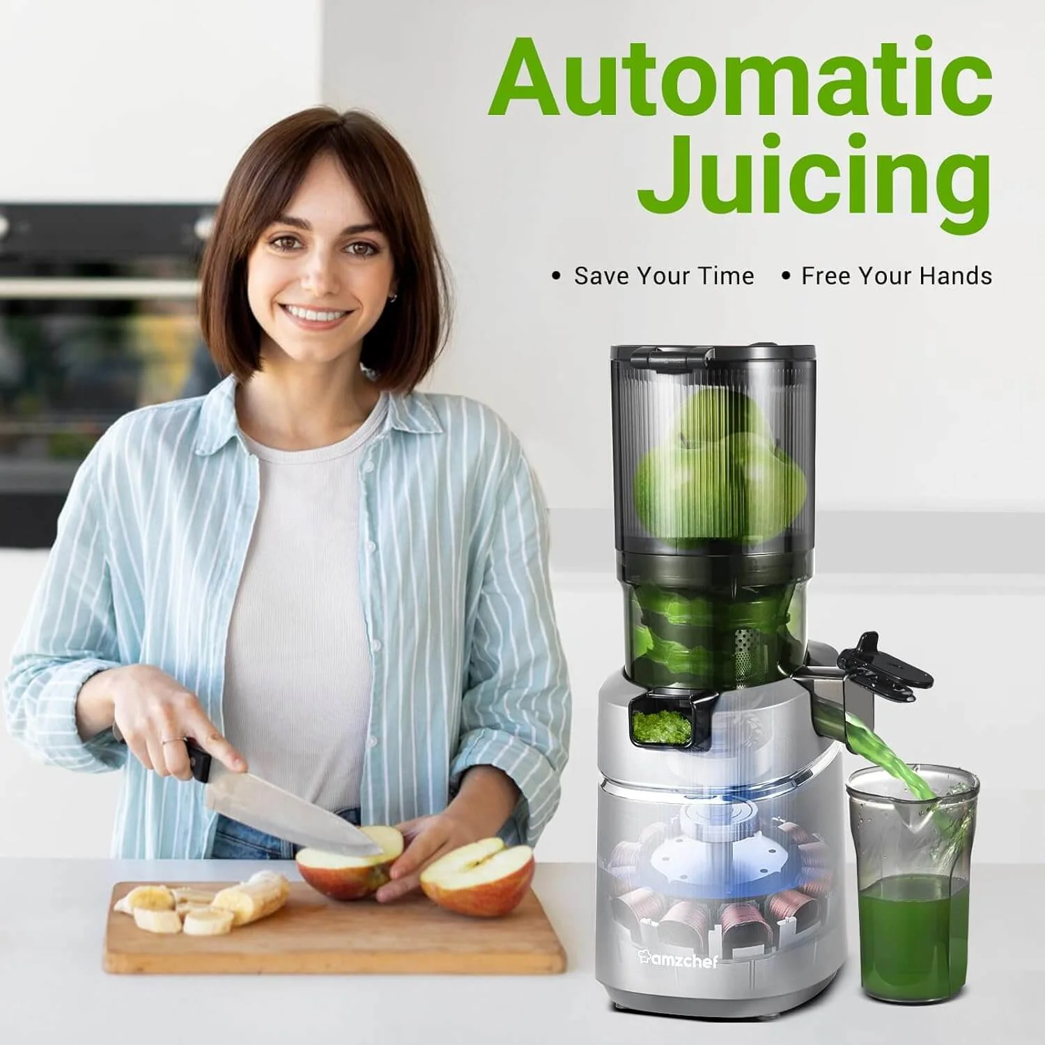 AMZCHEF Masticating Juicer 5.8-Inch Self-Feeding Silver 3
