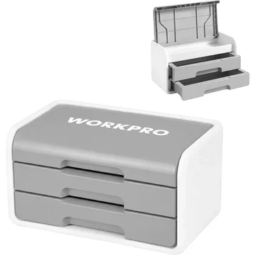 WORKPRO Mini Plastic Tool Box with 2-Drawer, Grey and White