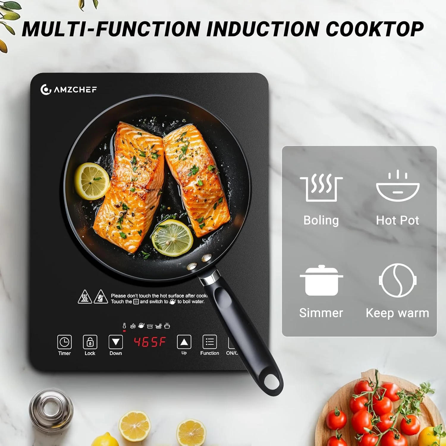 AMZCHEF 1800W Portable Induction Cooktop with Timer - Image 4