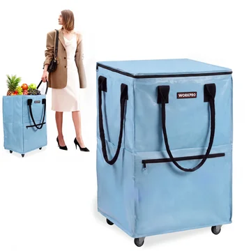 WORKPRO Medium Rolling Grocery Bag, 18-Gallon Tote with 4 Wheels, 75 lbs Capacity, Dual Carry, Wide Zipper & Extra Storage for Shopping, Laundry & Moving