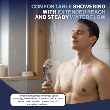 Adjustable Water Flow Handheld Showerhead with Extended Hose