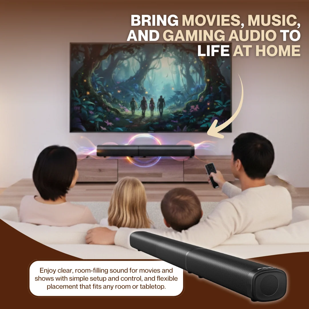 100W Bluetooth 5.3 Sound Bar for Smart TV with Detachable Speakers