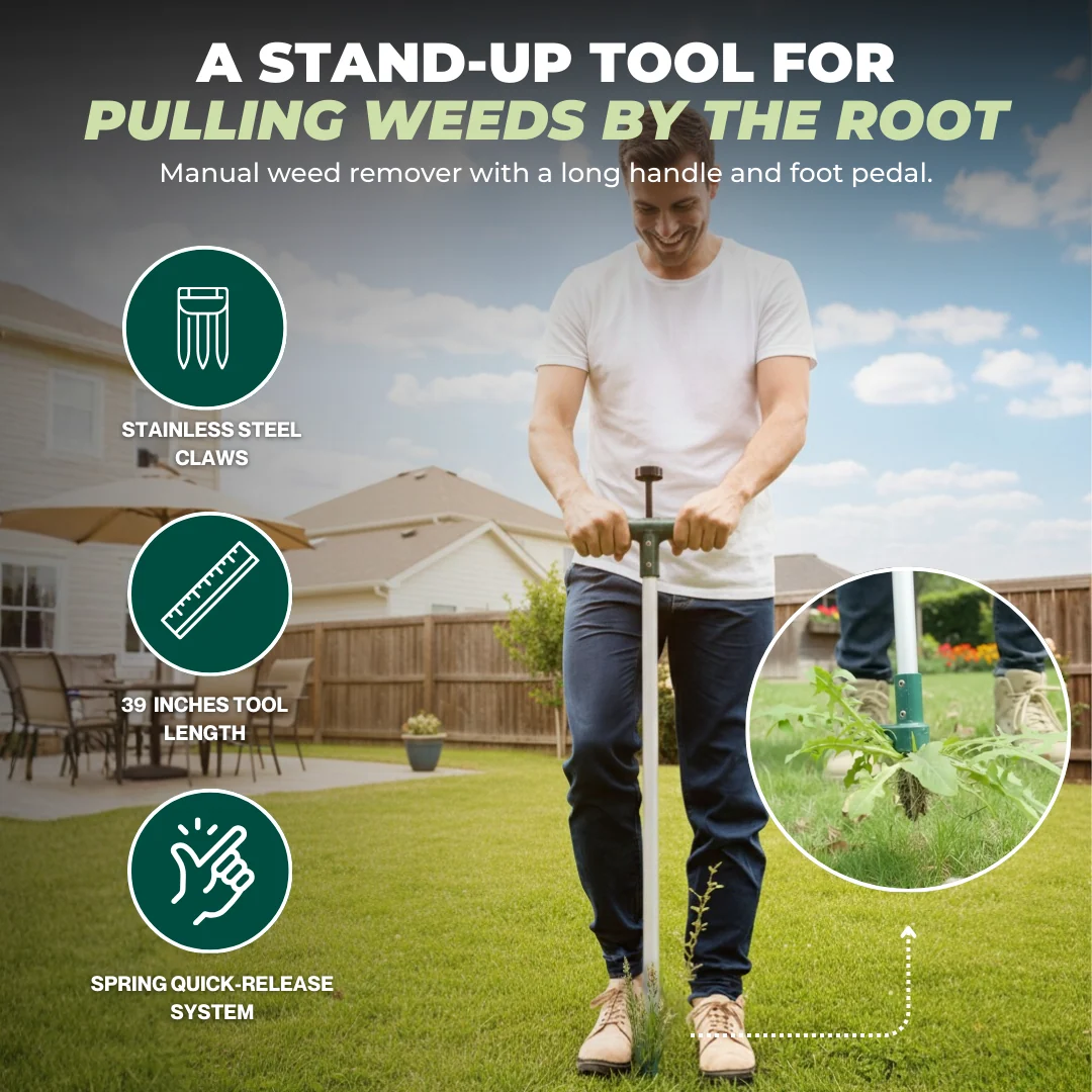 Stand-Up Garden Weeder with 3-Claw Stainless Steel Root Puller