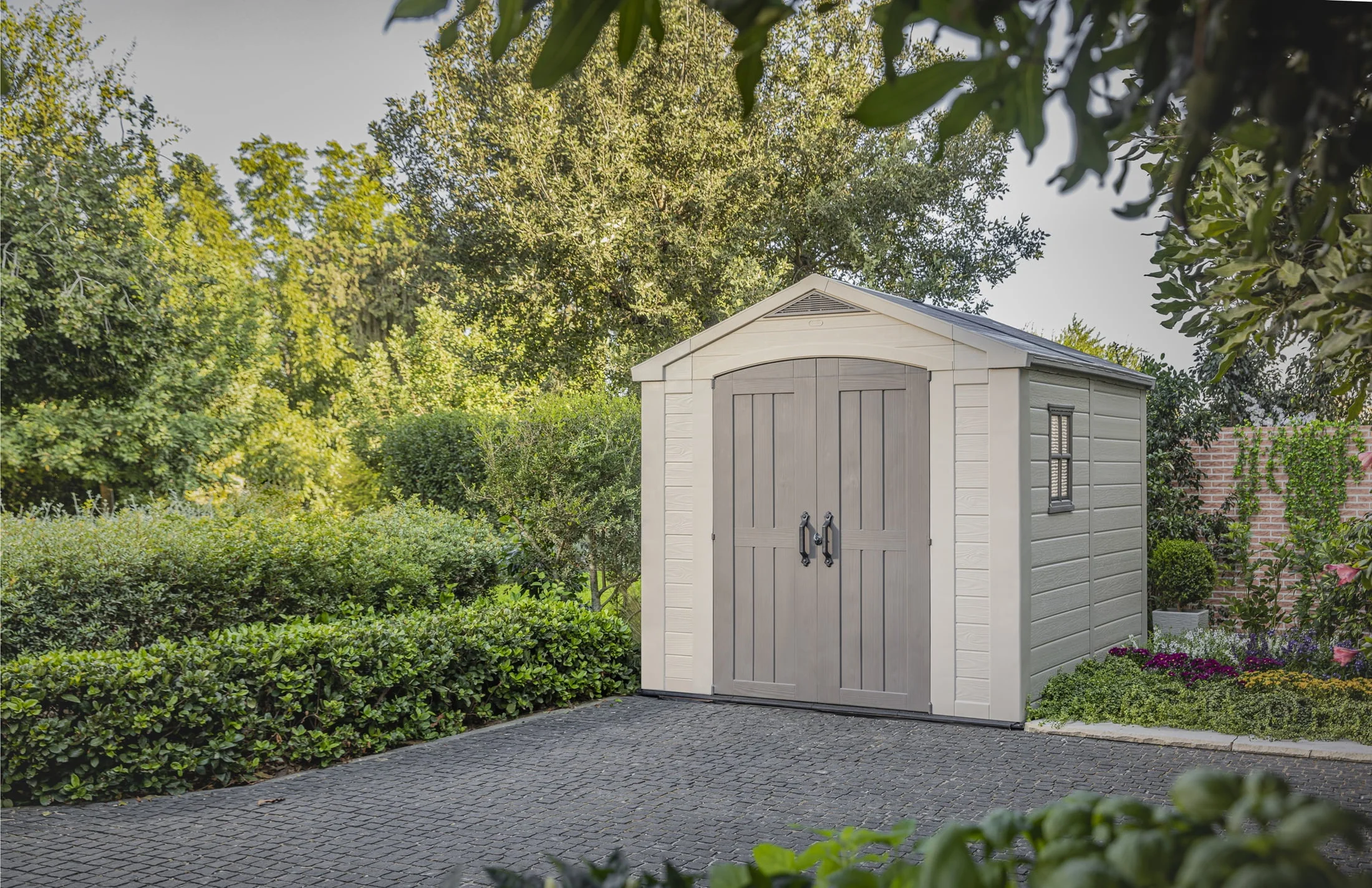 Keter Factor 8 x 11 Foot All Weather Resin Outdoor Storage Shed, Taupe - Image 27