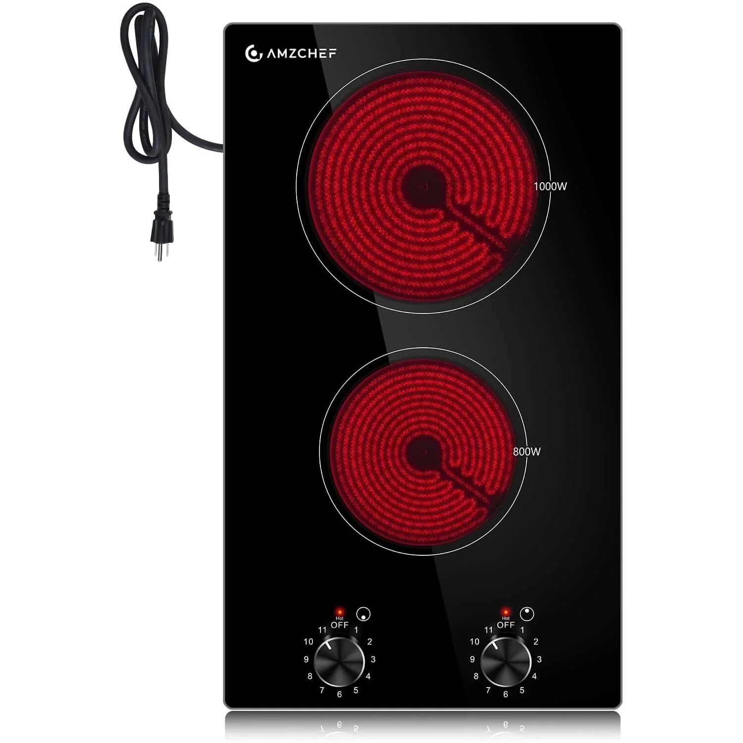 AMZCHEF 1800W Electric Cooktop 2 Burner Radiant Ceramic Stove with Knob Control —LT2V-31 1