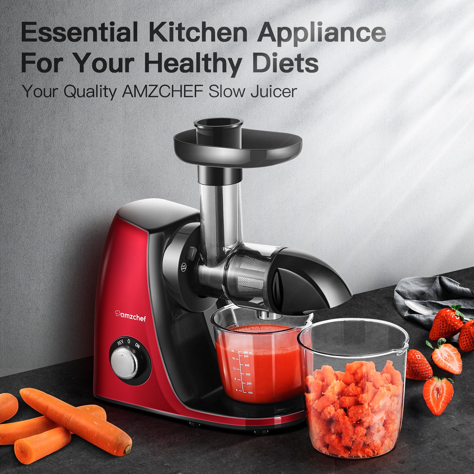 AMZCHEF Slow Juicer JS3005 Red 2