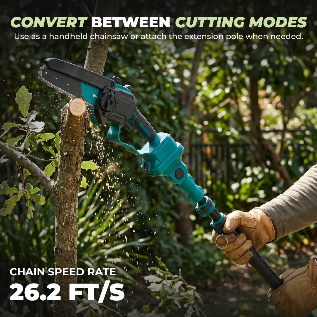 Cordless Pole Chainsaw with Extension Pole Overhead Branch Cutter