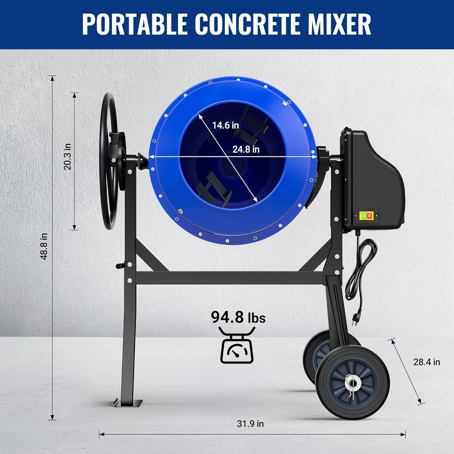 WORKPRO 4.6 Cu.Ft. Electric Cement Mixer, 600W 0.8HP Portable Concrete Mixer with Wheels & Stand Steel for Stucco, Mortar & Seeds - Image 7