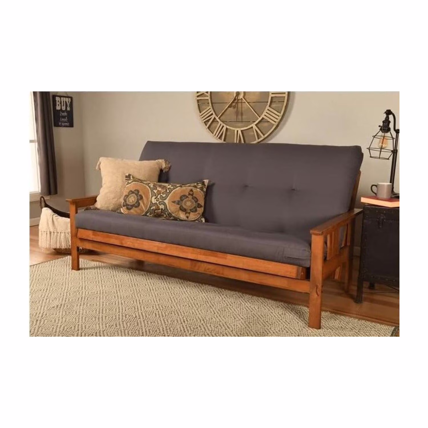 Homestock African Artifacts Full Size Futon Frame Set with Mattress, Easily Converts to Bed, Versatile Design Futon Frame for All Spaces, 33"H x 79"L x 37"D-Color:Linen Charcoal,Size:Barbados - Image 48