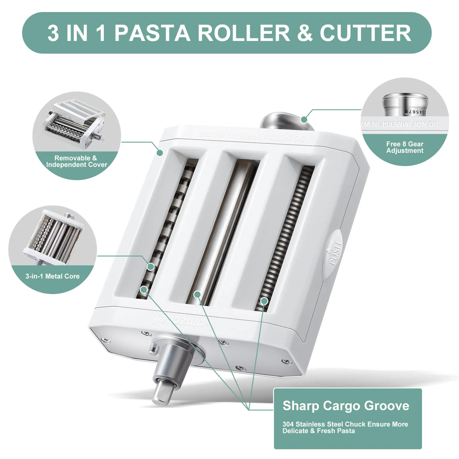 Amzchef 3-in-1 Pasta Maker Attachments Set for Kitchenaid Mixers 3