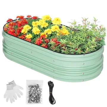 WORKPRO 4x2x1ft Galvanized Raised Garden Bed Set, Rust & Corrosion Protection, Easy Assembly, Safe Edge, Ideal for Vegetables & Flowers, Green, 1 Pc