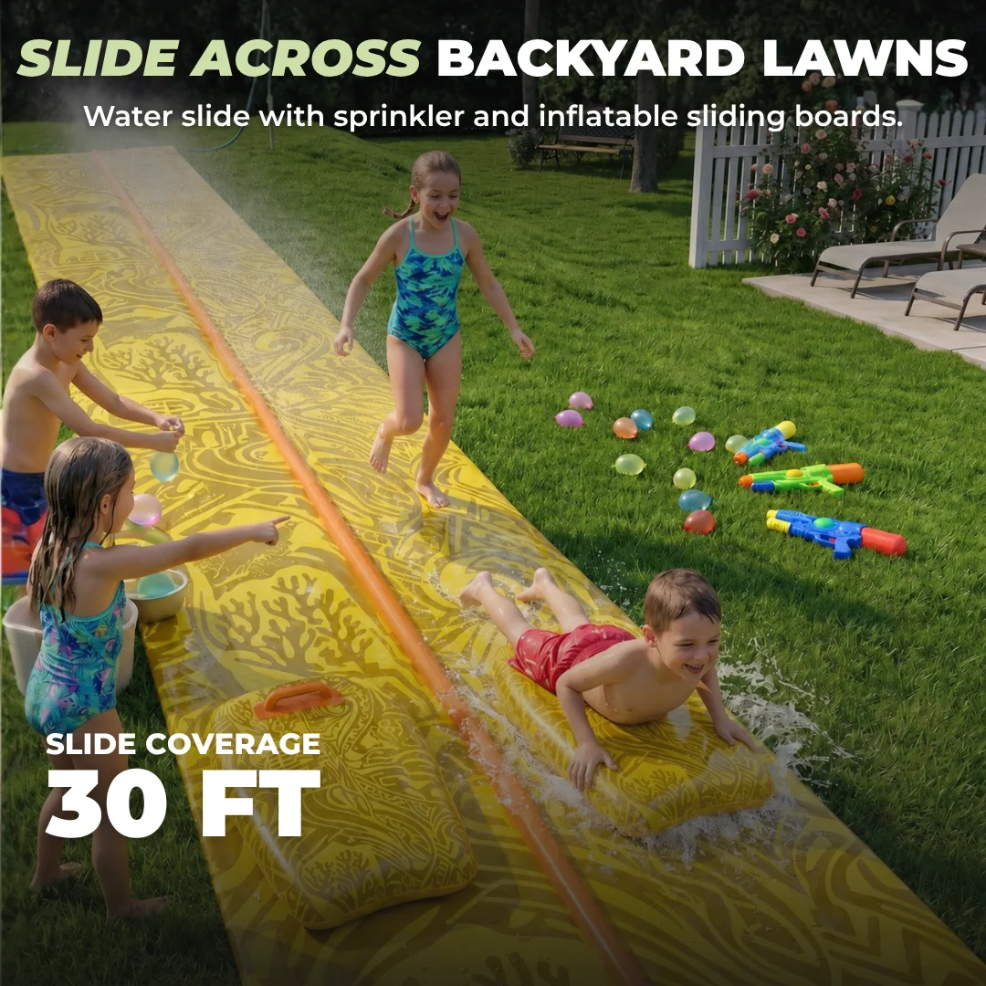 30 x 4.5 ft Lawn Water Slip Slide with Sprinklers and 2 Boards