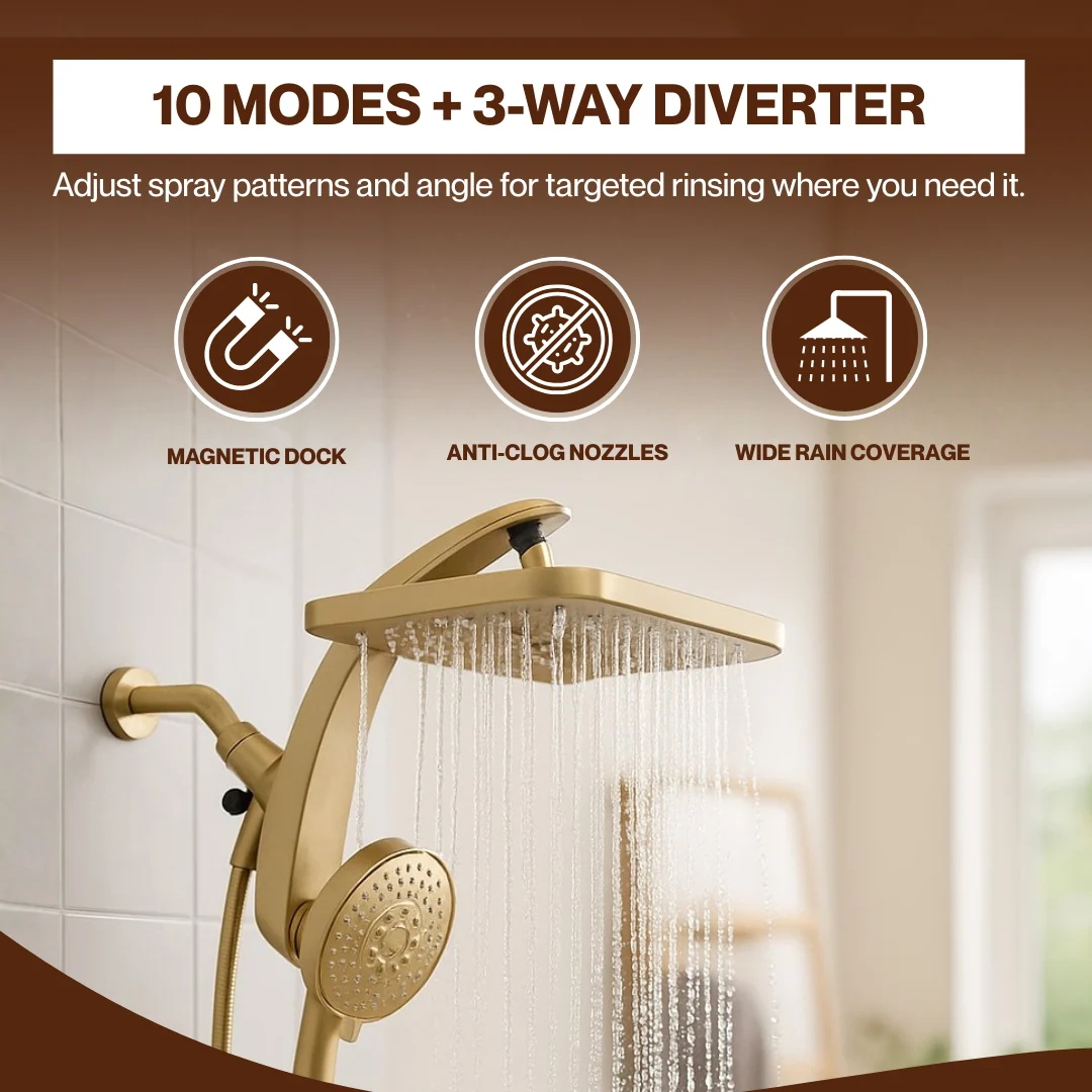 Square Rainfall Shower System with 10 Mode Handheld, 2.5 GPM