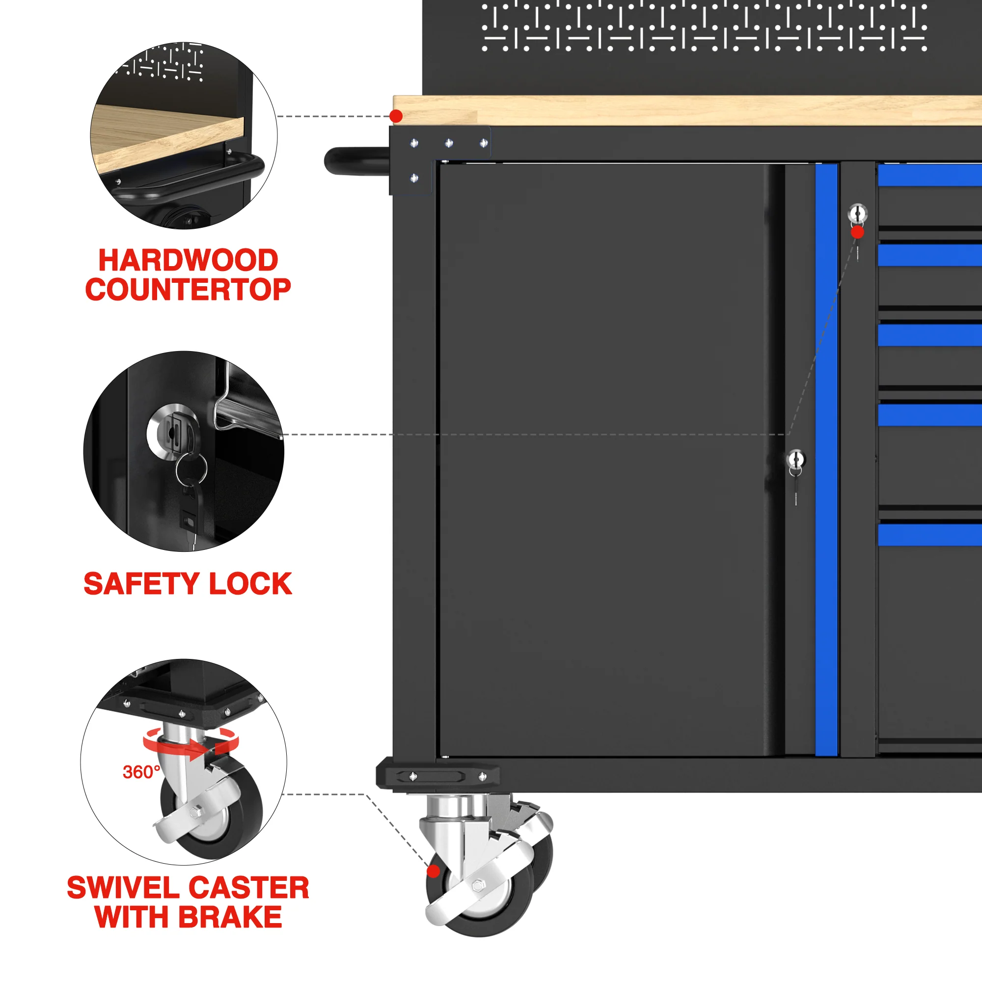 WORKPRO 52" x 20" Rolling Tool Chest with Pegboard, 5-Drawer & 1-Door - Image 6