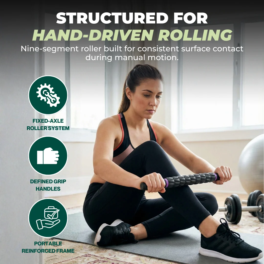 Muscle Roller Stick with 9 Rotating Rollers and Textured Grip Handles