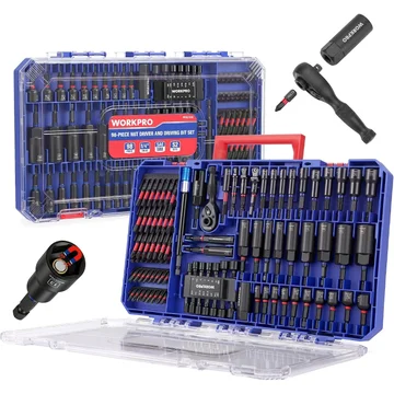 WORKPRO 98-Piece Magnetic Nut Driver Set, Impact Driver Bits, Metric & SAE Cr-V Nut Drivers with Bit Holder, Universal Socket, Socket Adapter, Wing Nut Driver, Ratchet Handle, Quick-Release Extension