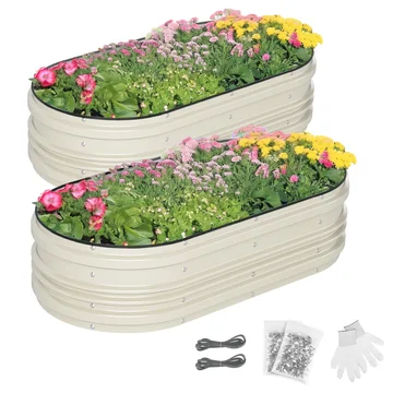 WORKPRO 4x2x1ft Galvanized Raised Garden Bed Set, Rust & Corrosion Protection, Easy Assembly, Safe Edge, Ideal for Vegetables & Flowers, White, 2 Pcs