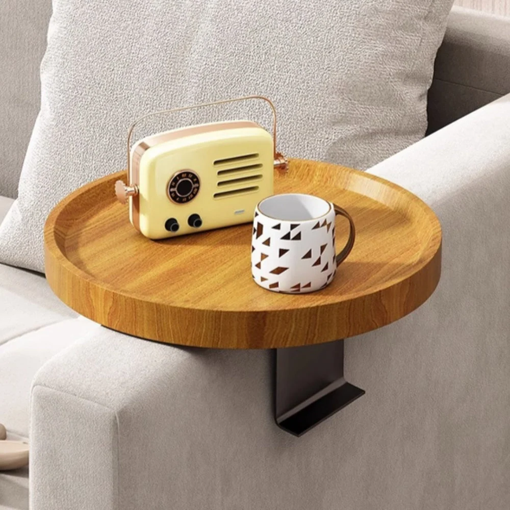 Sofa Armrest Tray Solid Wood Walnut Adjustable Clip-On